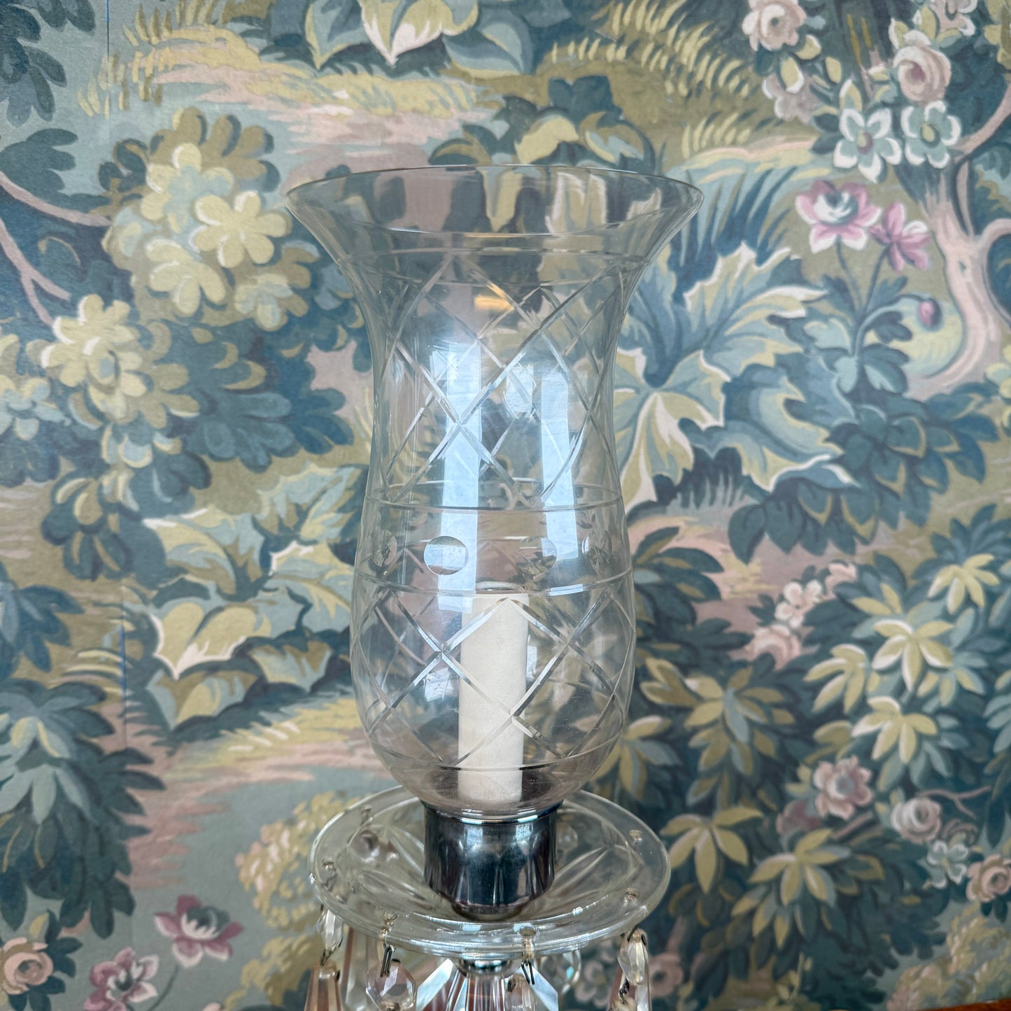 Vintage Electric Crystal Etched Glass Lamp