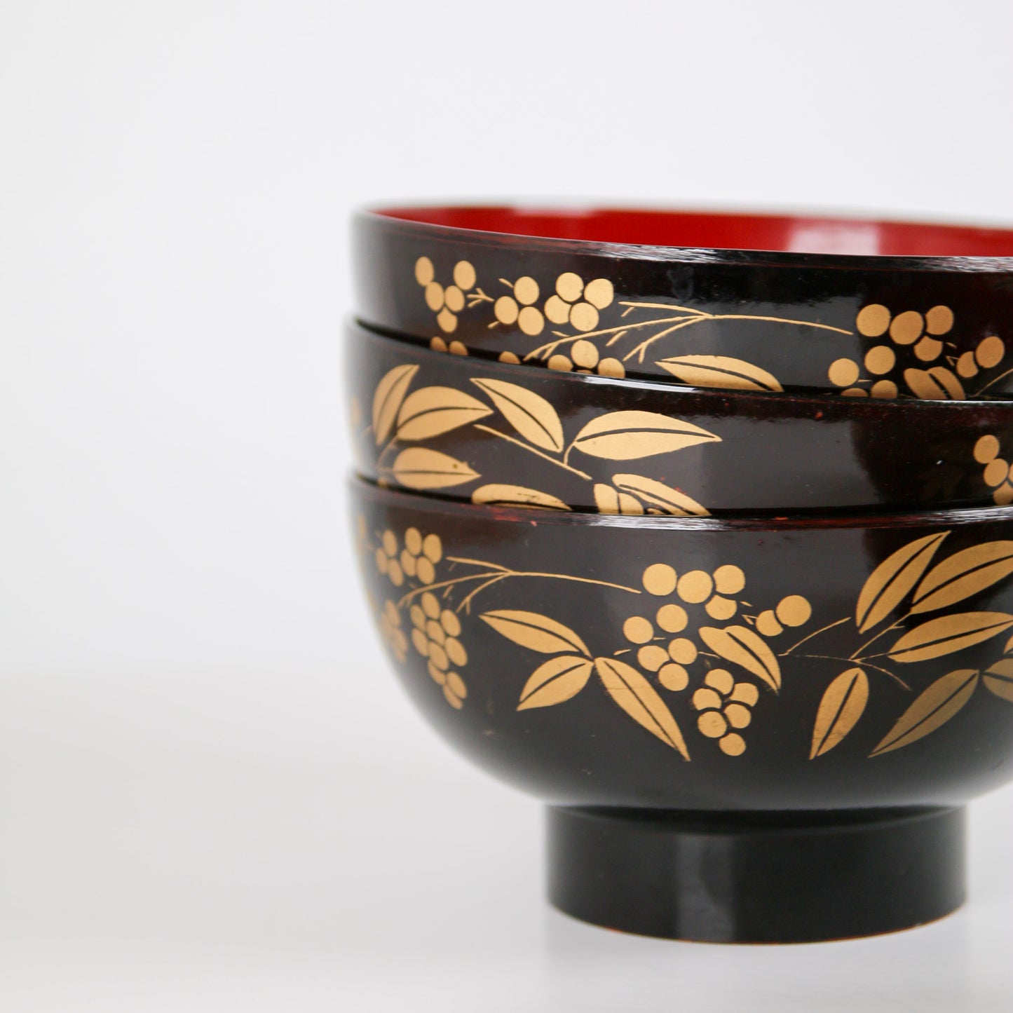 Japanese Black Lacquer Miso Bowls – Set of 4