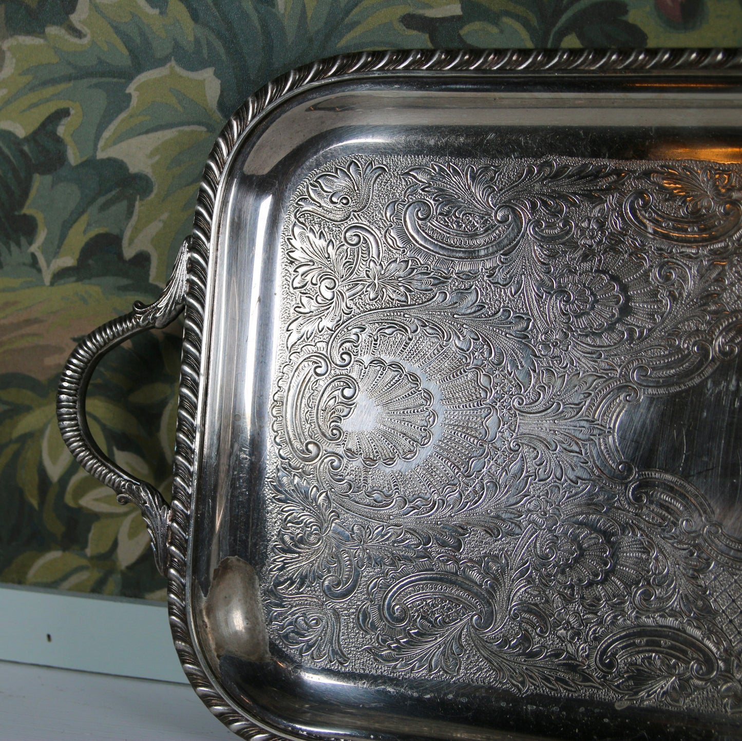 Long Silver Tray with Handles