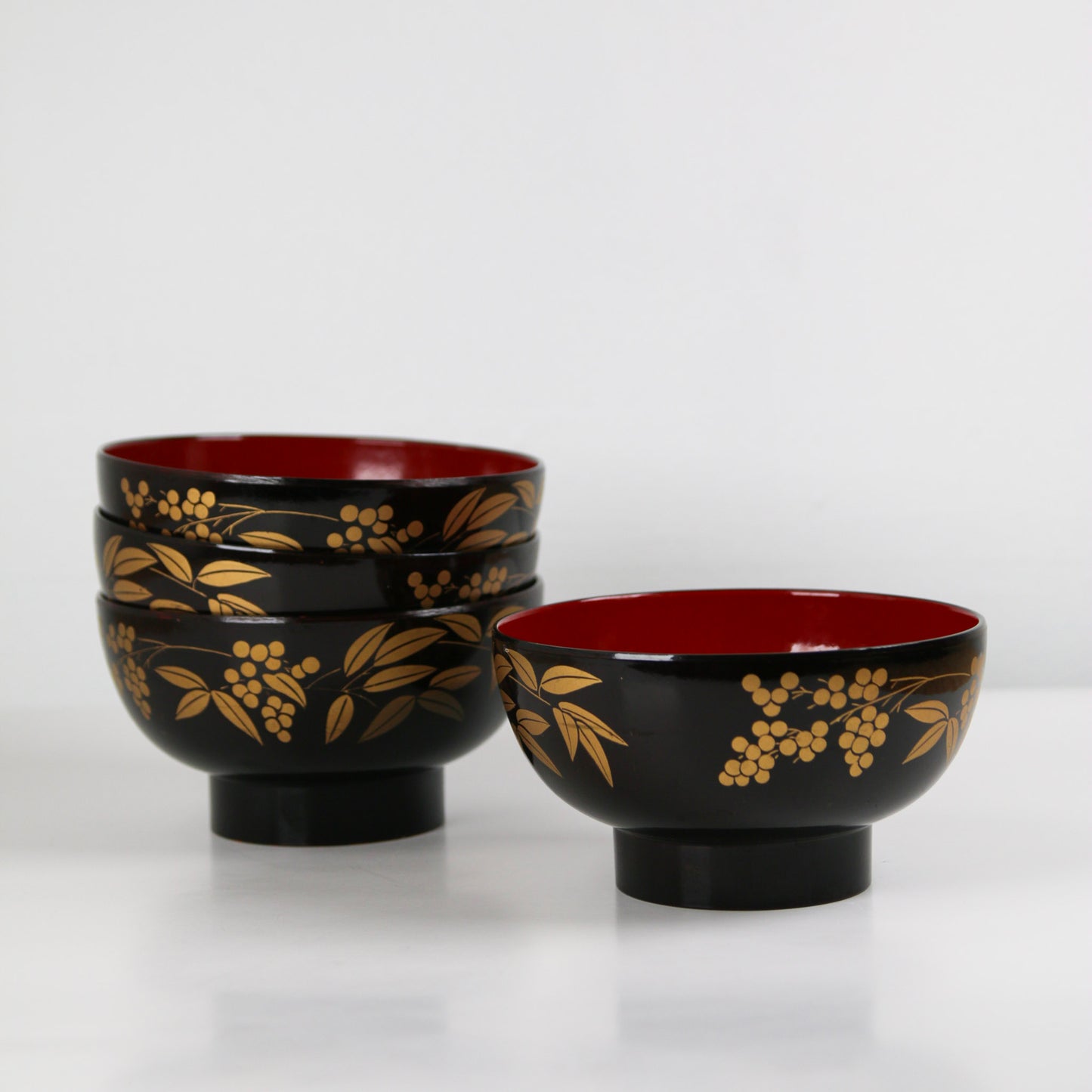 Japanese Black Lacquer Miso Bowls – Set of 4