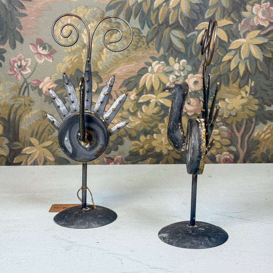 Vintage Metal Turkey Place Card Holders Pair