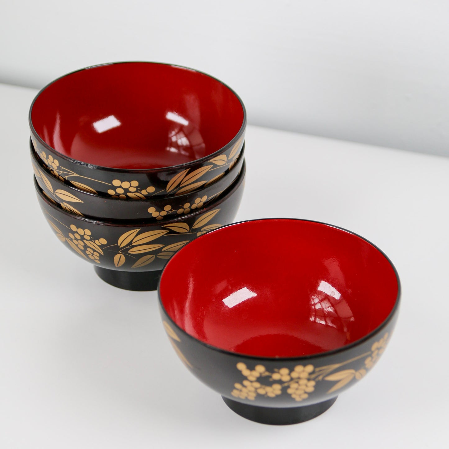 Japanese Black Lacquer Miso Bowls – Set of 4