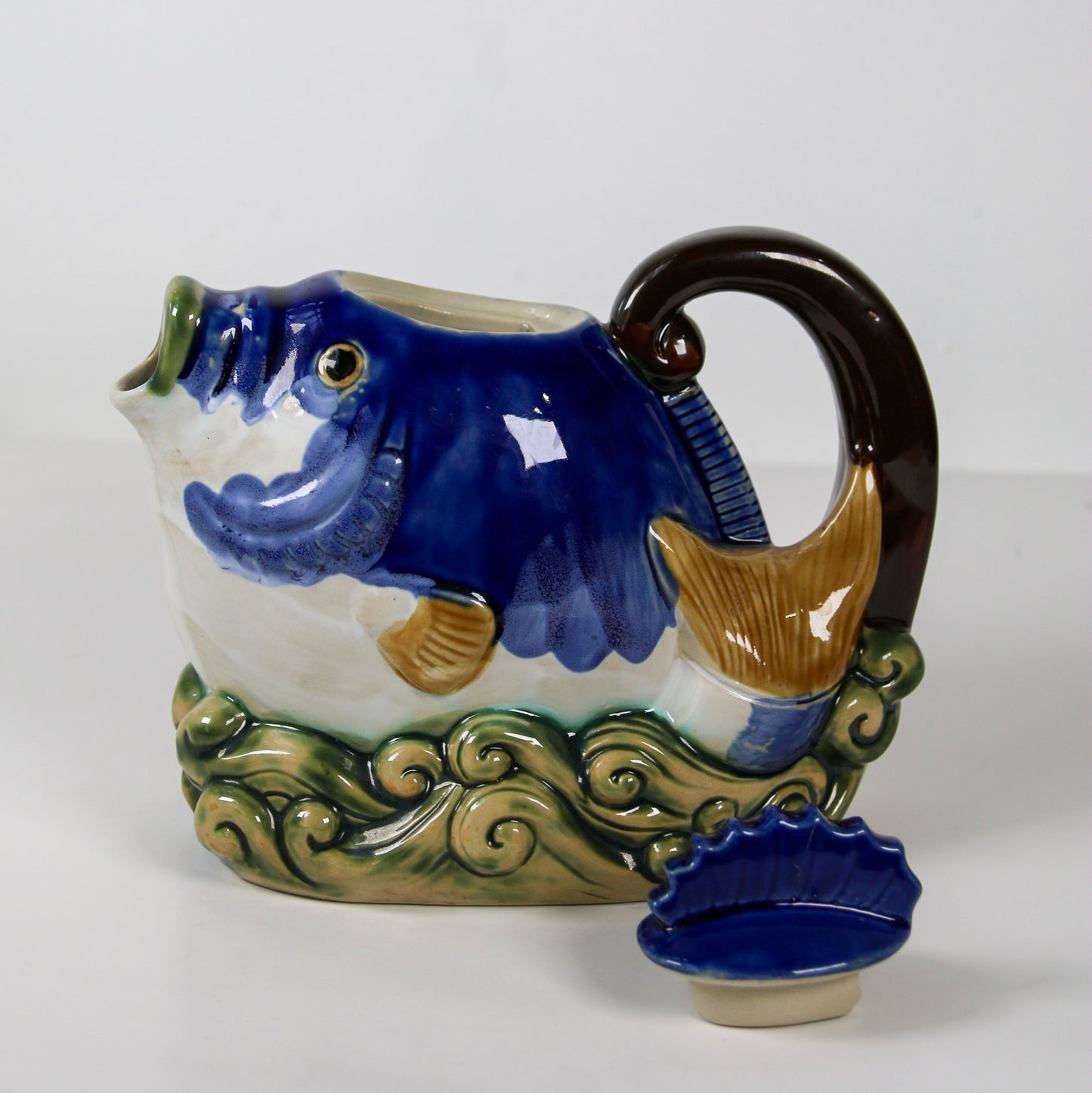 Vintage Majolica Fish Teapot
