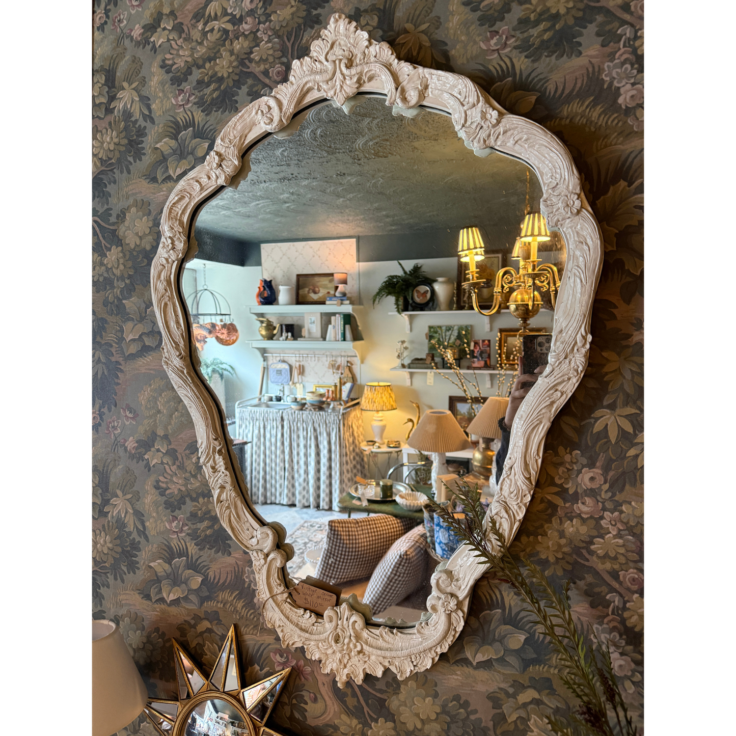 Vintage Ornate White Mirror