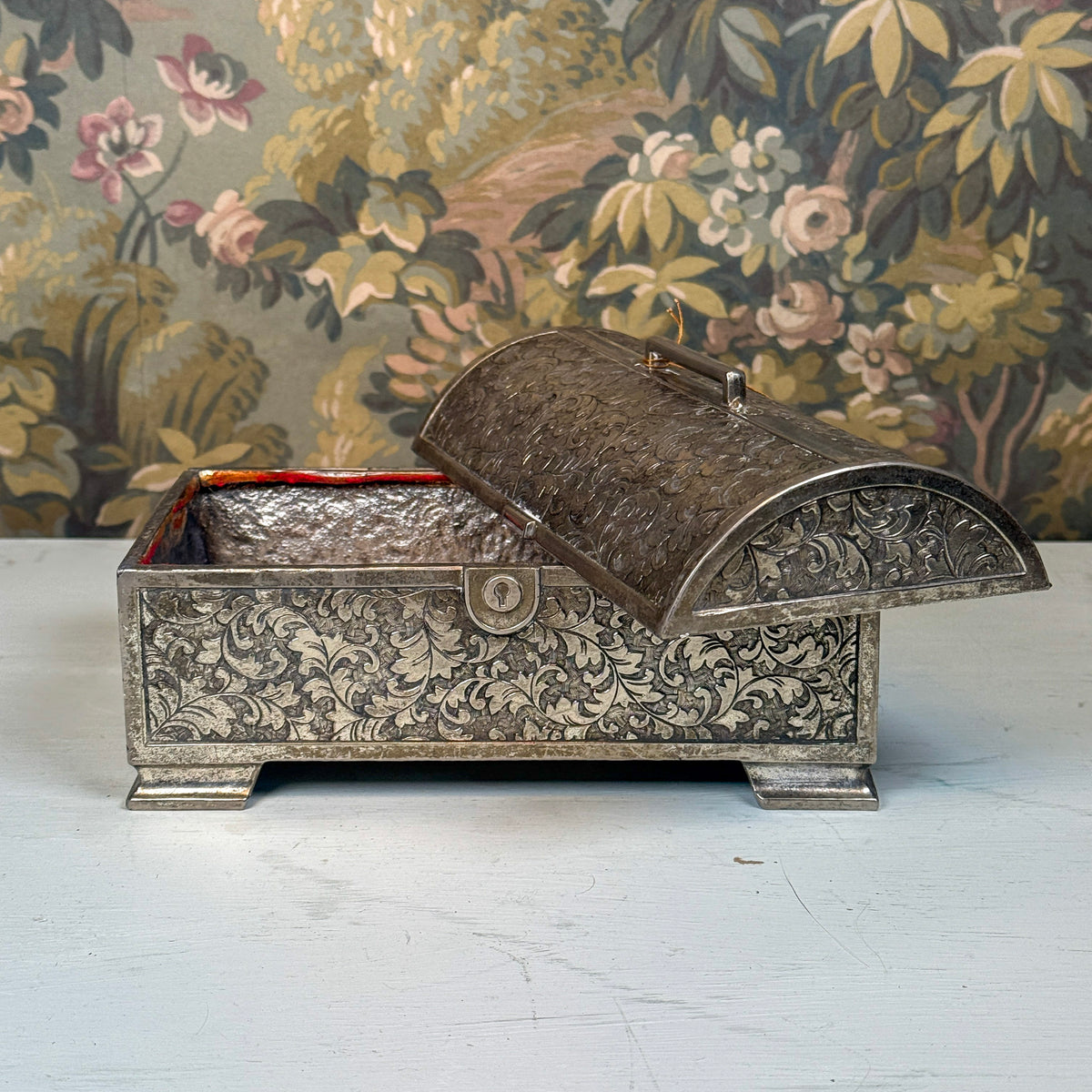 Vintage Ornate Silver Domed Trinket Chest