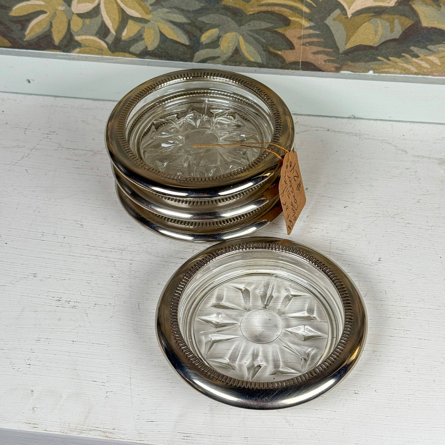 Set of Four Glass & Silver Coasters