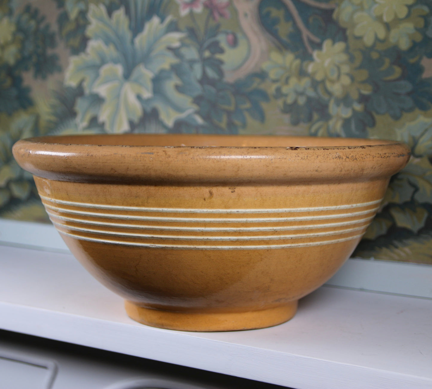 Vintage 12” Yellow Ware Bowl with Stripe