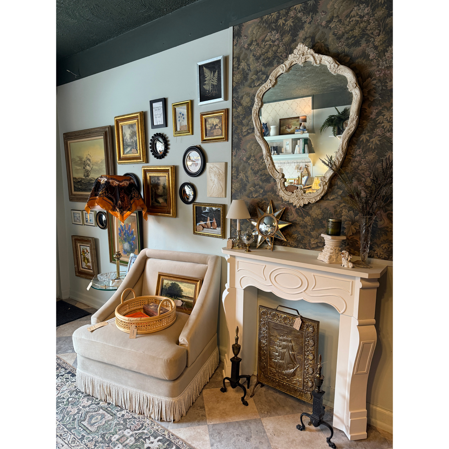 Vintage Ornate White Mirror