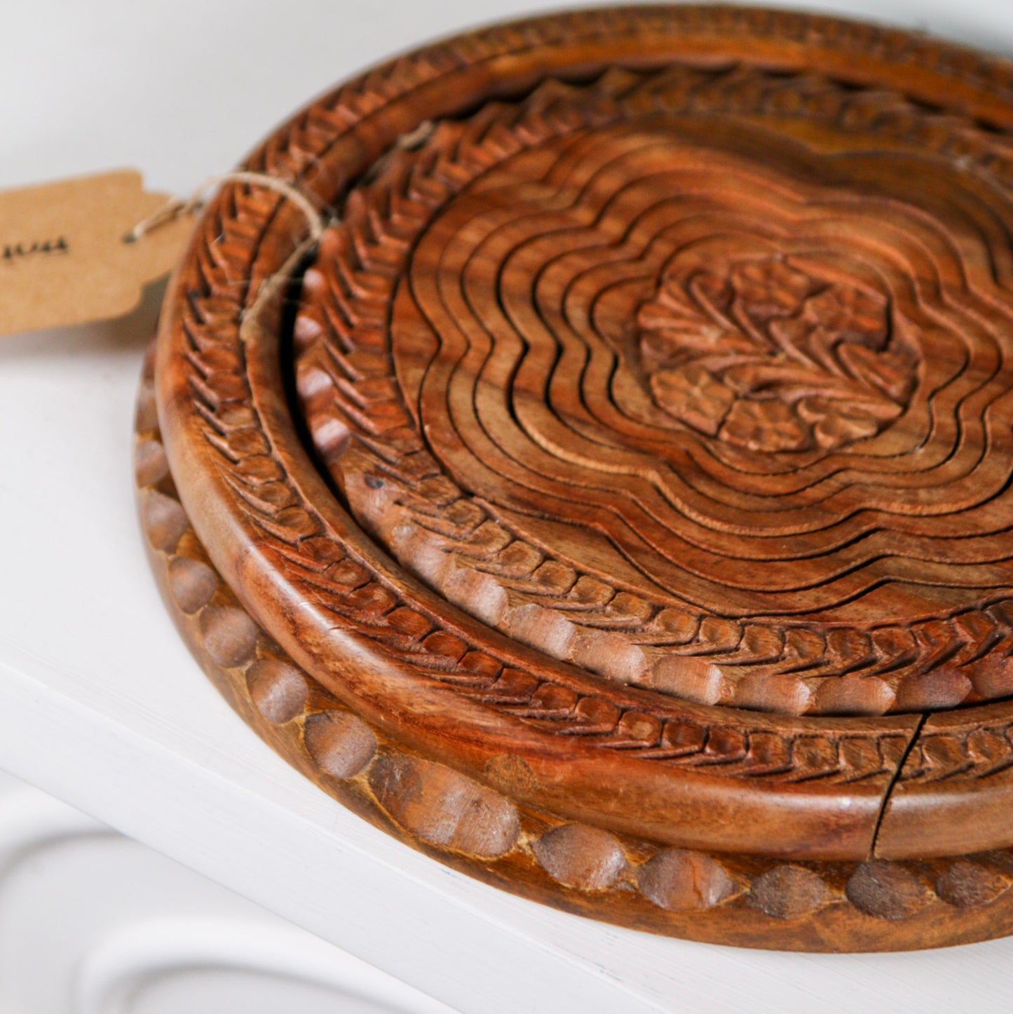 Handcarved Wooden Trivet & Fruit Bowl