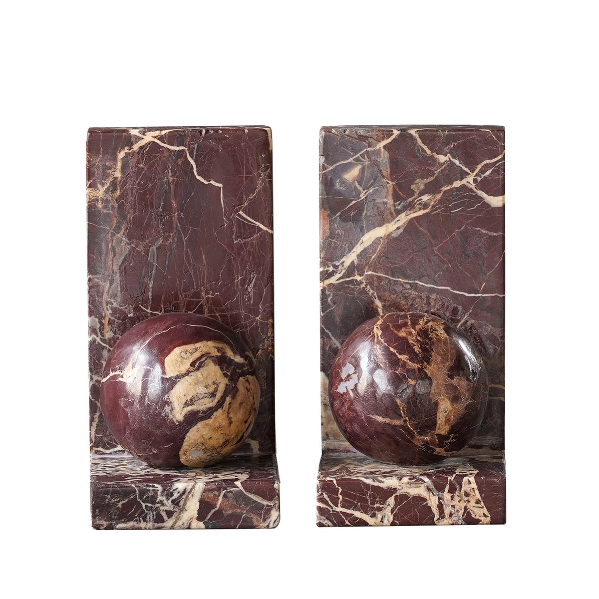 Red Marble Sphere Bookends