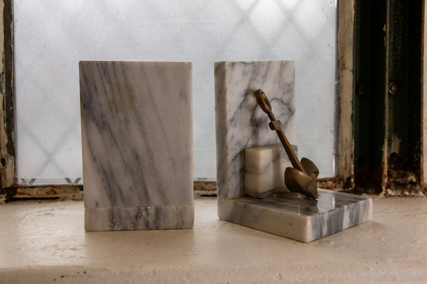 Vintge Marble & Brass Anchor Bookends
