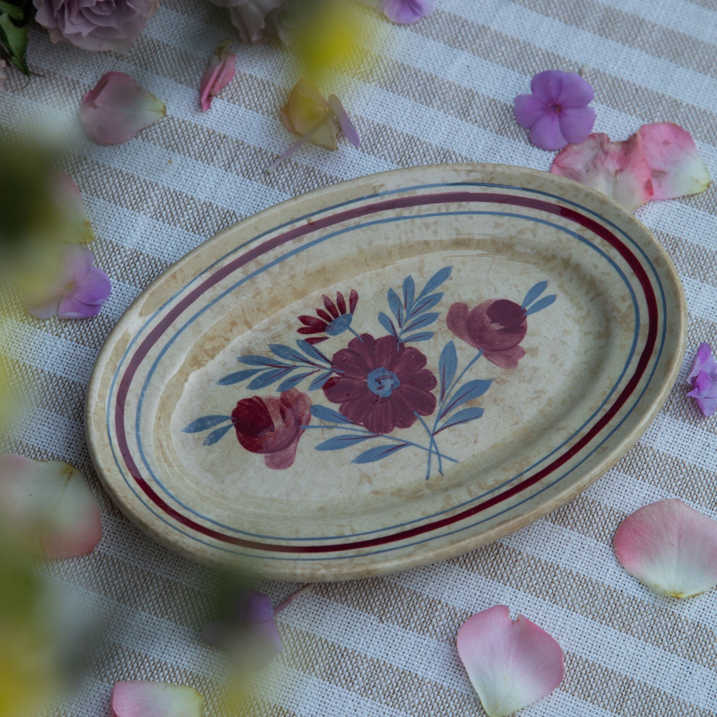 French Vintage Floral Oval Plate