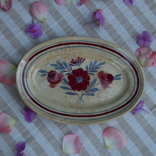 French Vintage Floral Oval Plate
