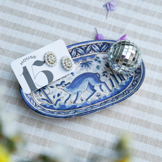 Majolica Oval Blue & White Platter