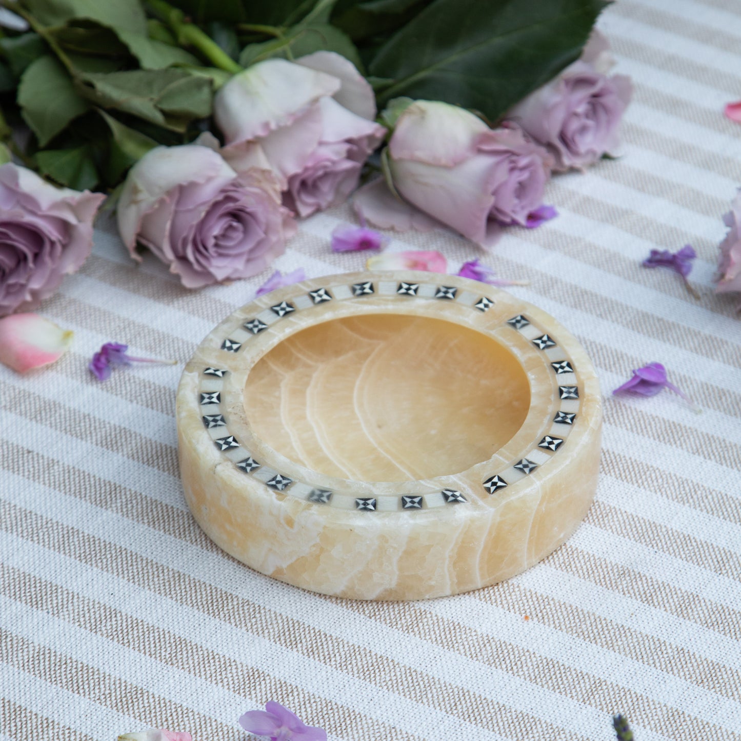 Vintage Marble Ashtray with Mother of Pearl Inlay