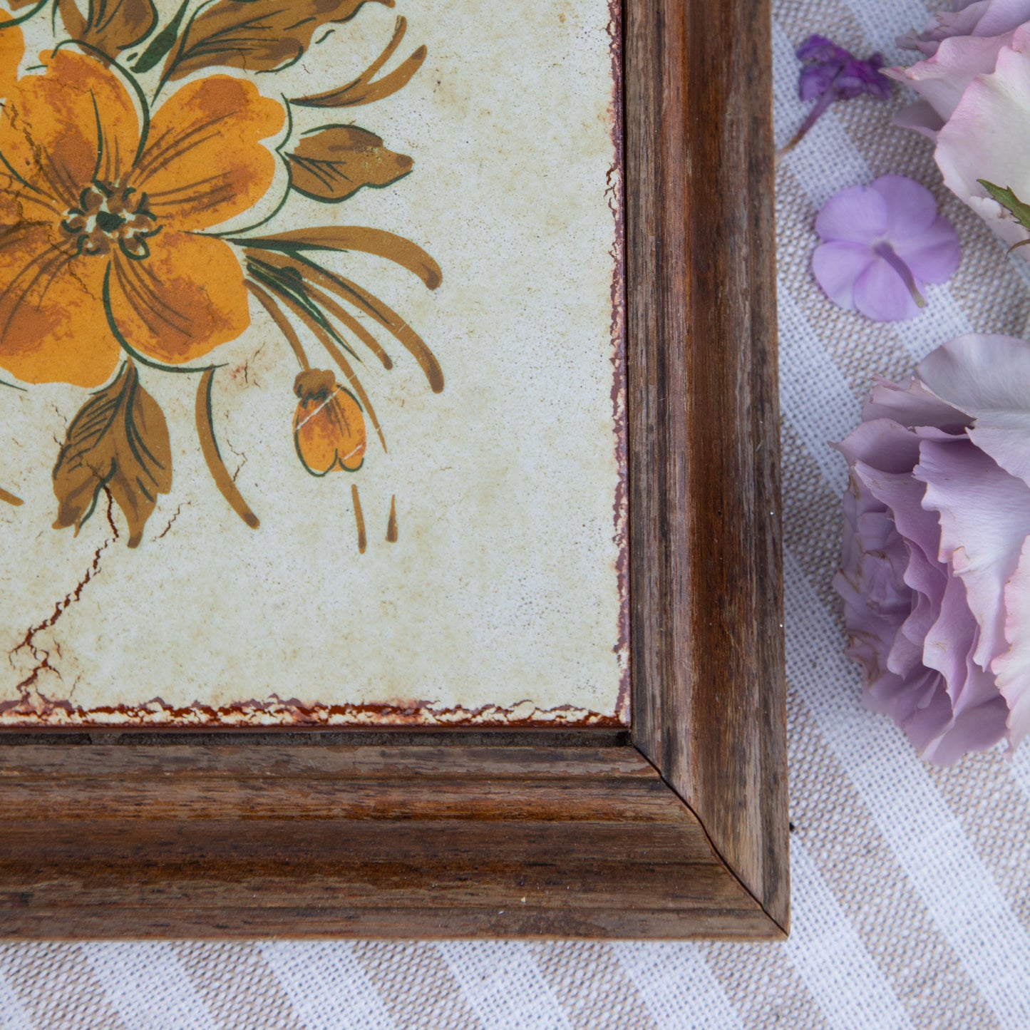 Vintage Floral Wood & Tile Trivet