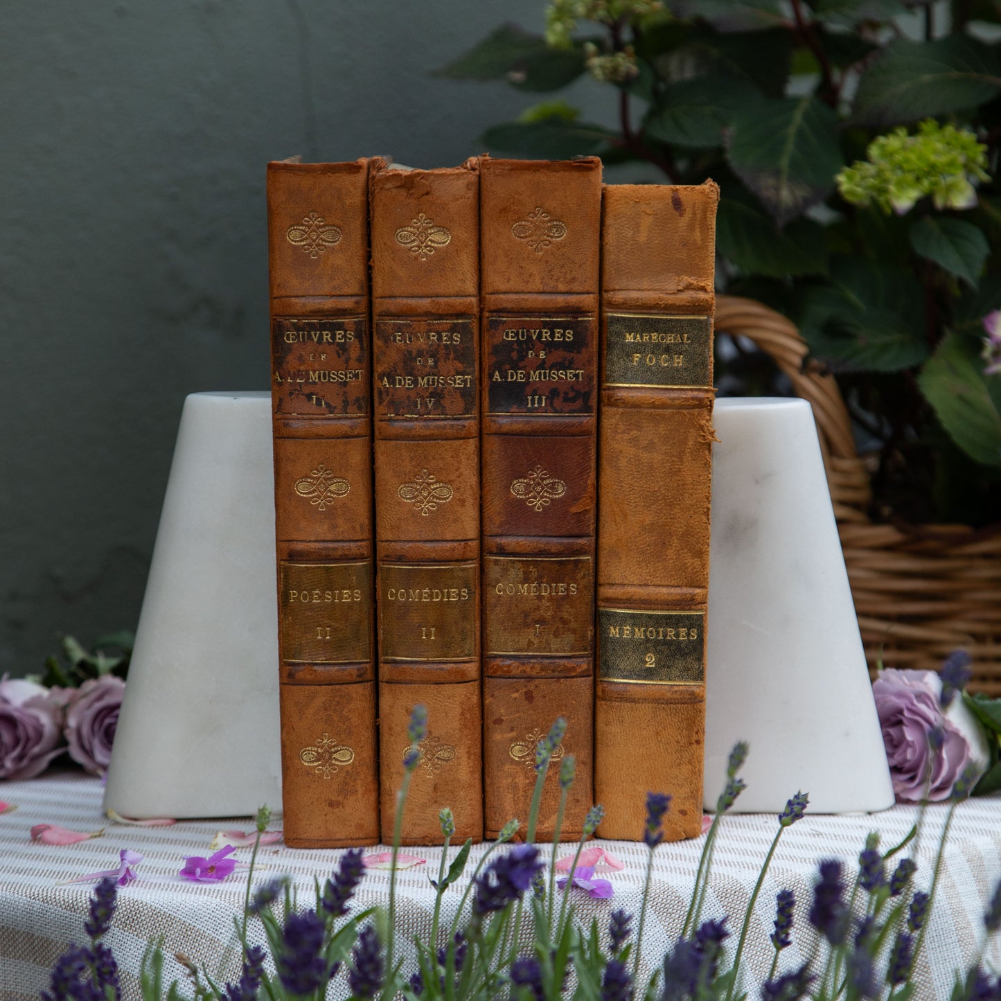 Set of Four French Antique Marbled Books