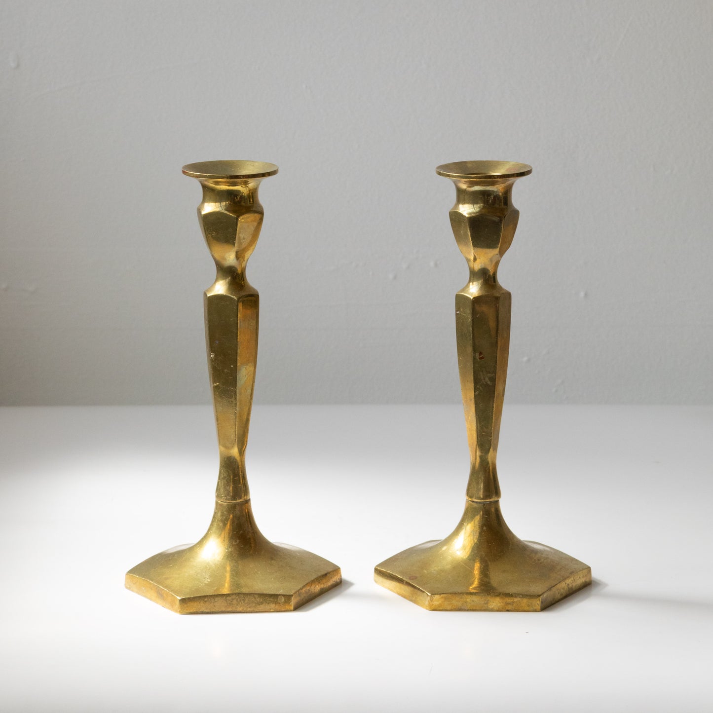 8.5" Hexagonal Brass Candlestick Holders