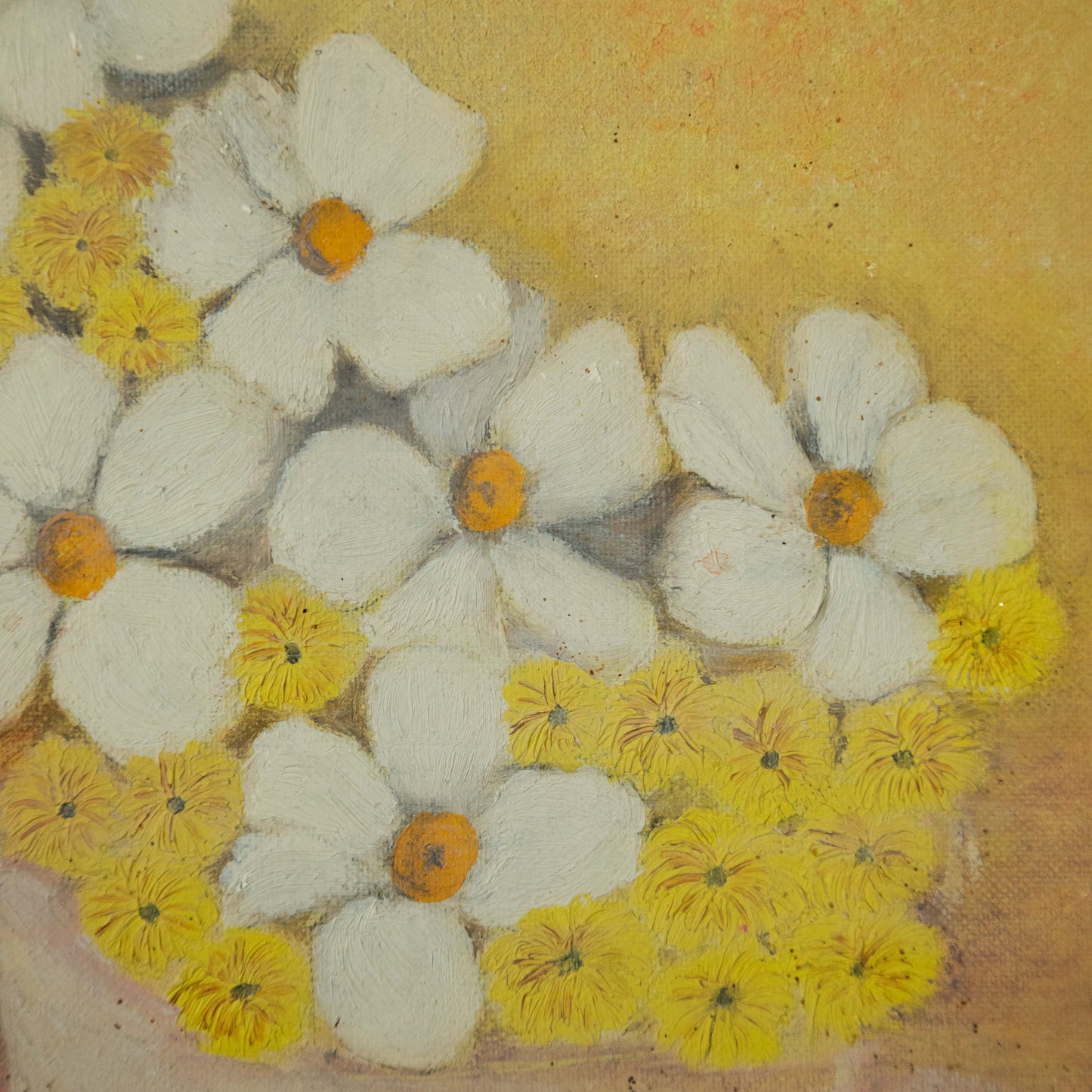 “Small Blooms” Vintage Mid Century White Floral Oil Painting
