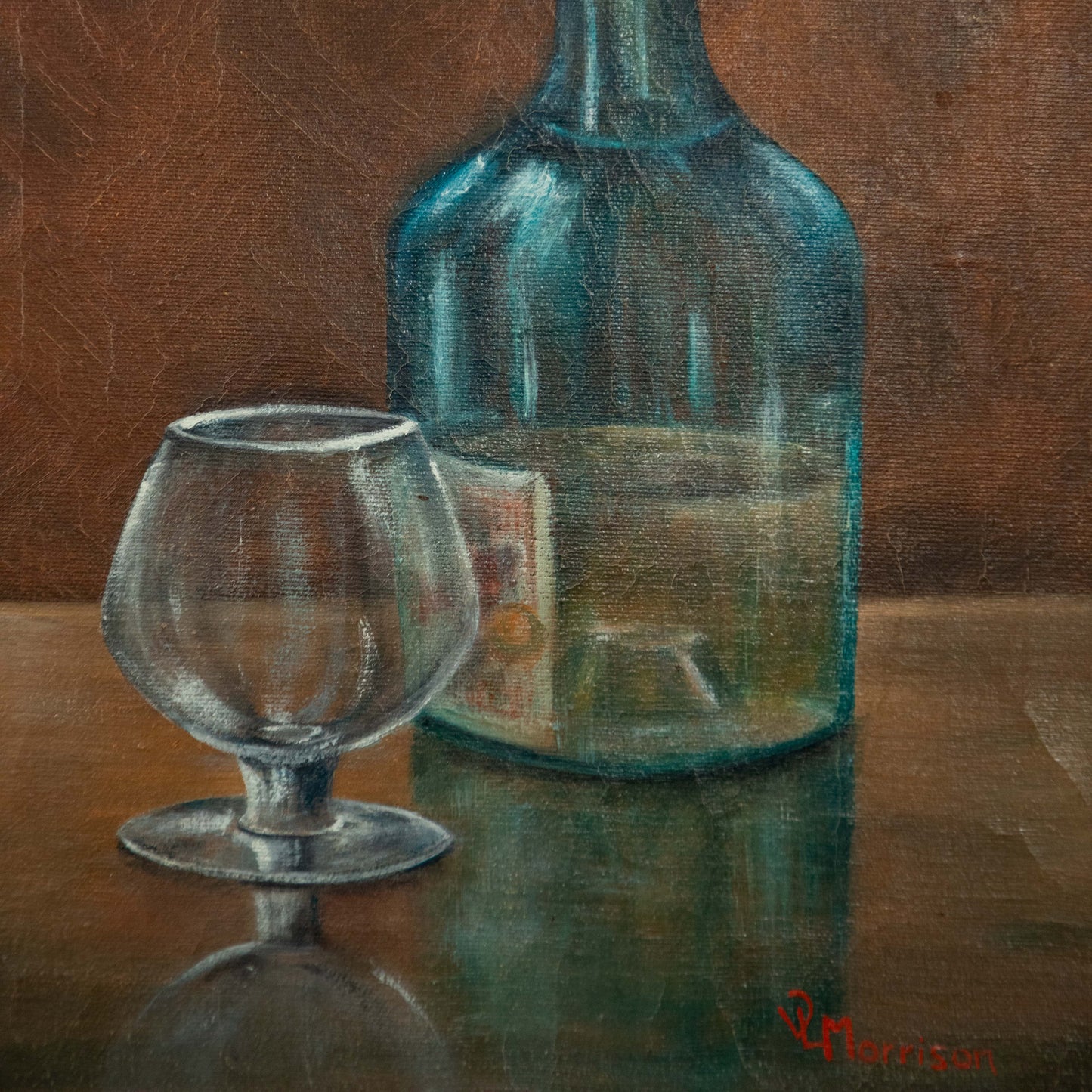 “I’ll Have Another” Vintage South African Whiskey Oil Painting, Painted Wood Frame