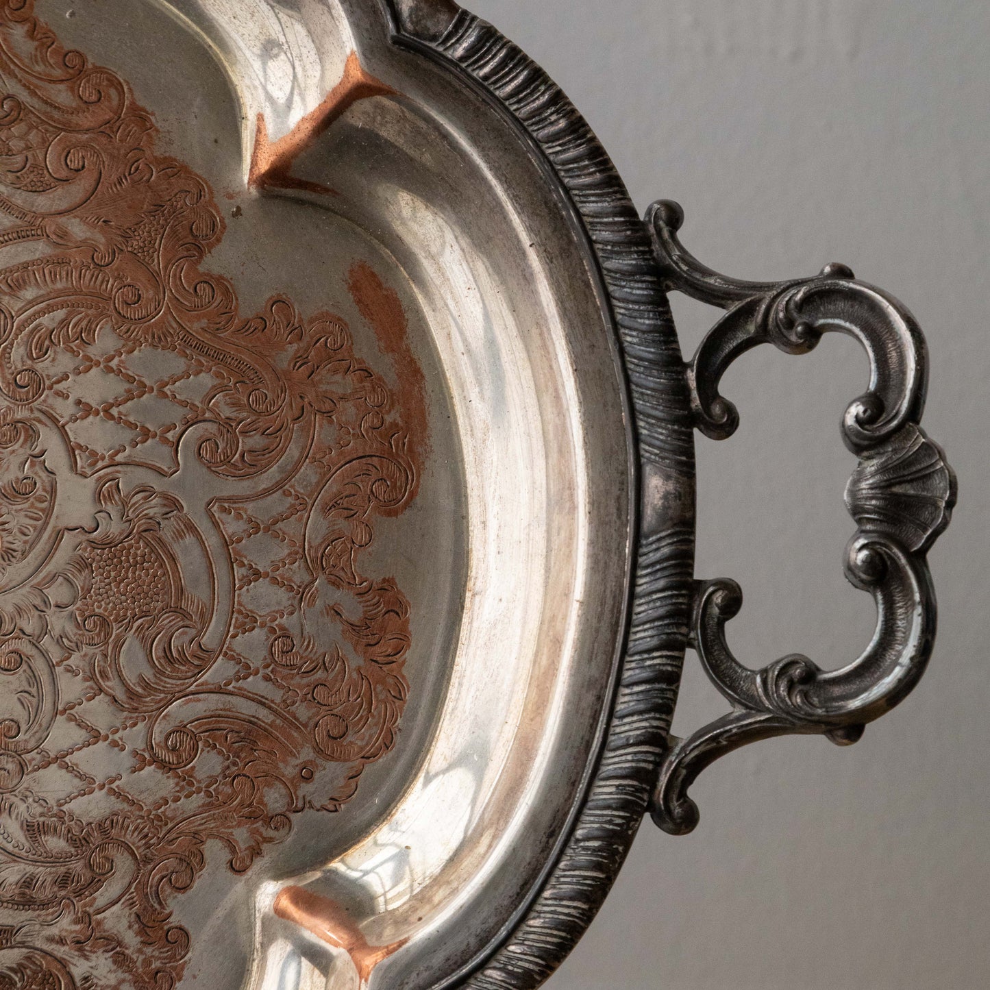 Large Ornate Silver Tray with Handles