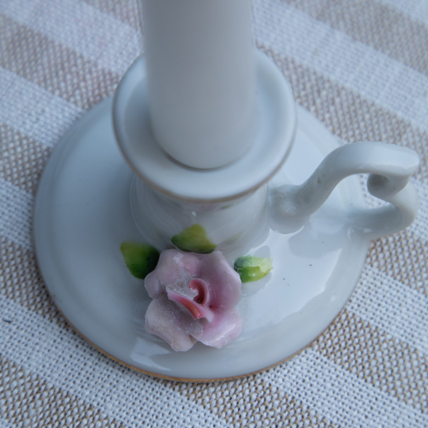 Vintage Porcelain Rose Candlestick Holder