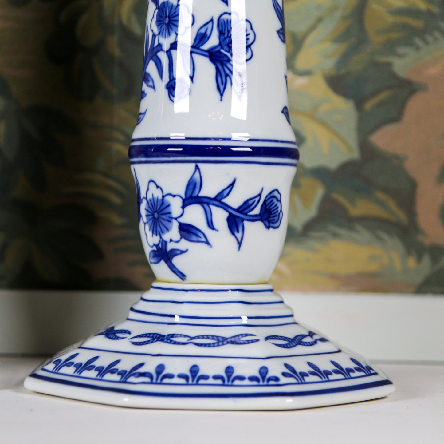 13” Ceramic Blue & White Candlesticks