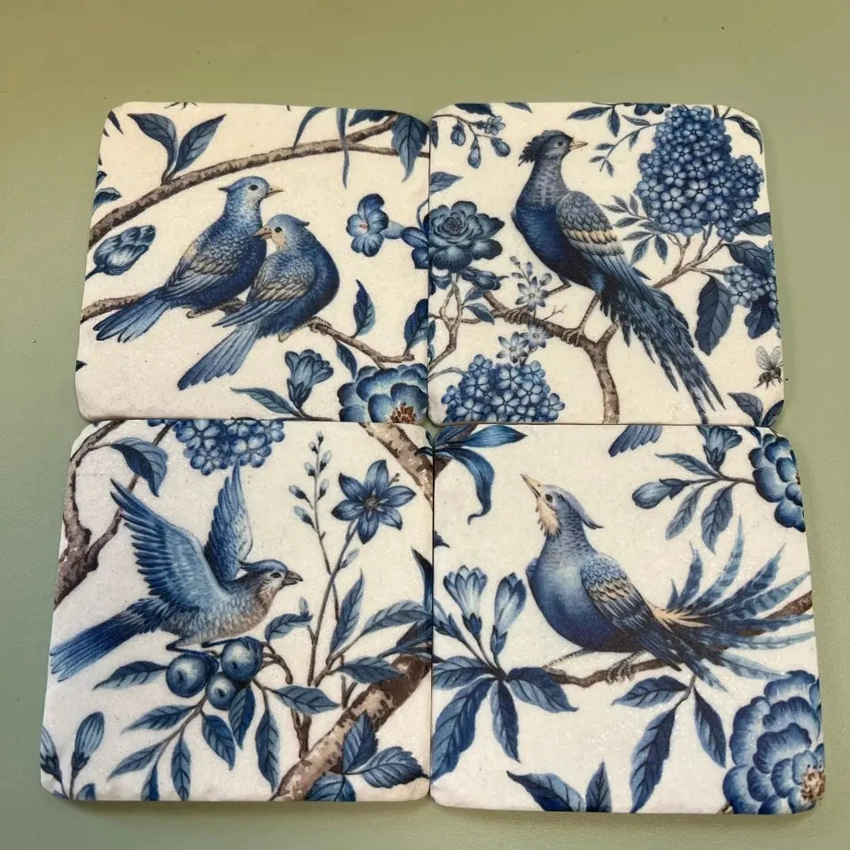 Blue & White Bird Coasters