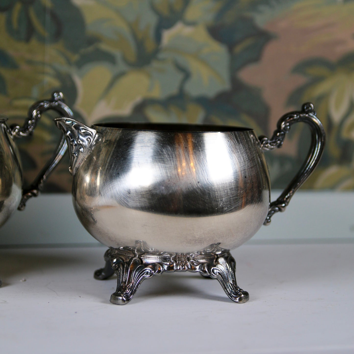 Ornate Silver Cream & Sugar Set