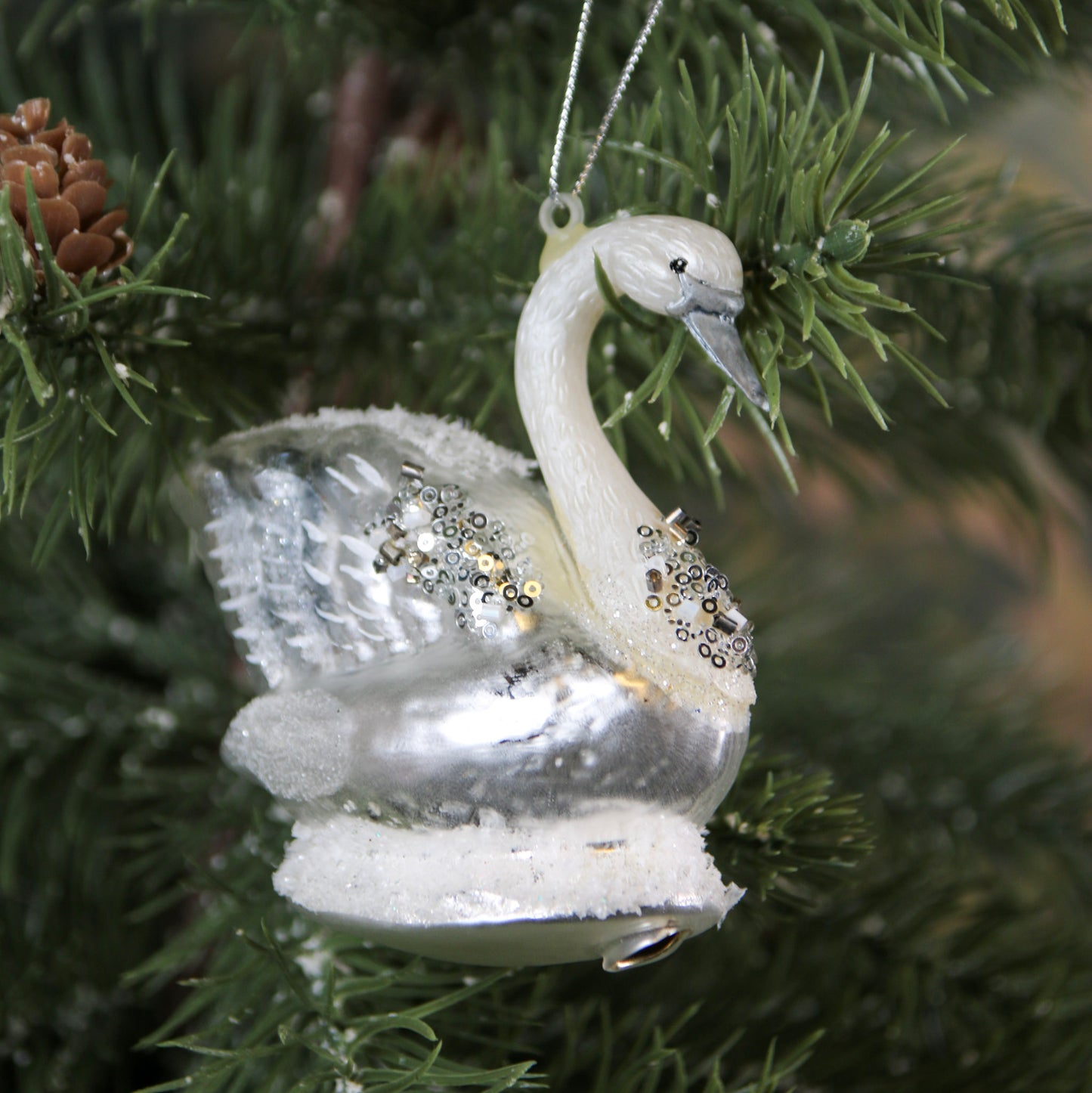 Glass Swan Ornament