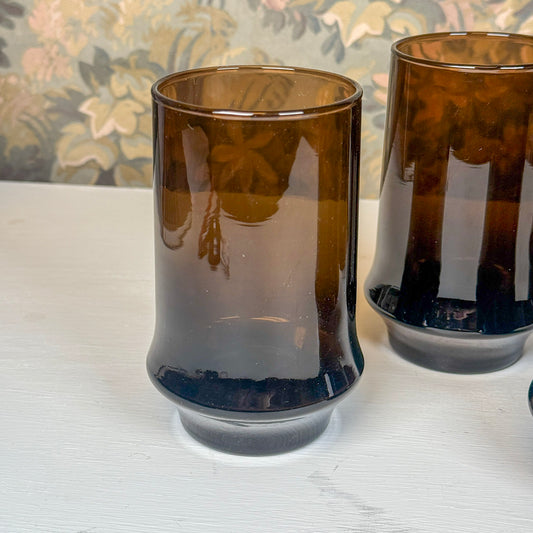 Vintage Smokey Brown Glass Tumblers