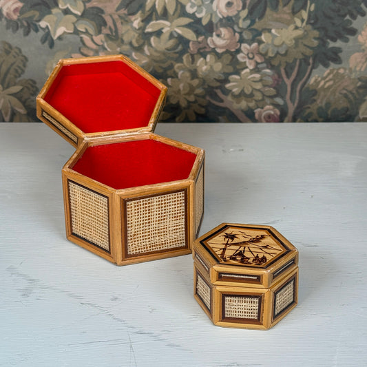 Vintage Hexagonal Bamboo Trinket Boxes