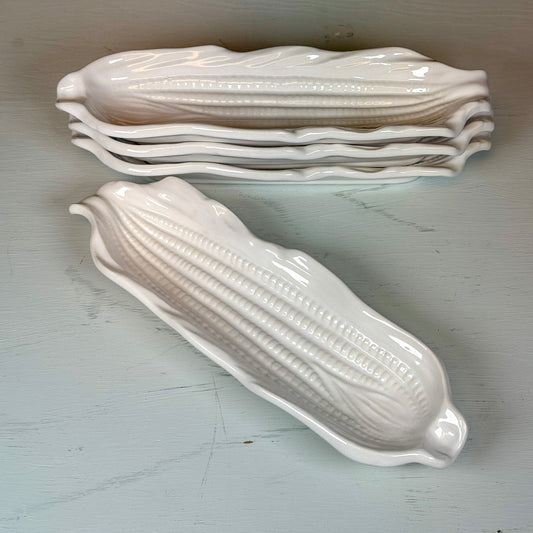 Vintage White Ceramic Corn on the Cob Dishes