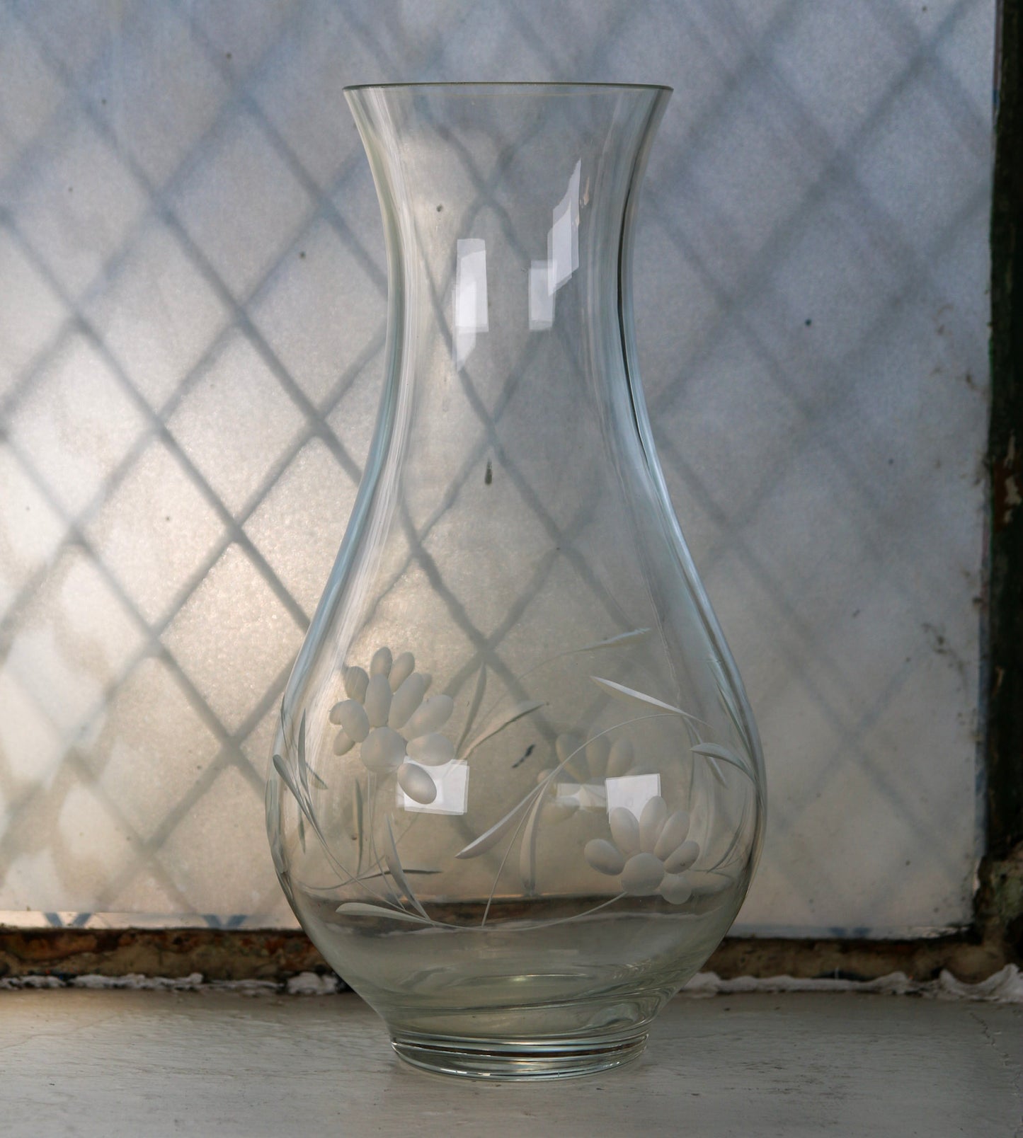 Etched Glass Hurricane Vase