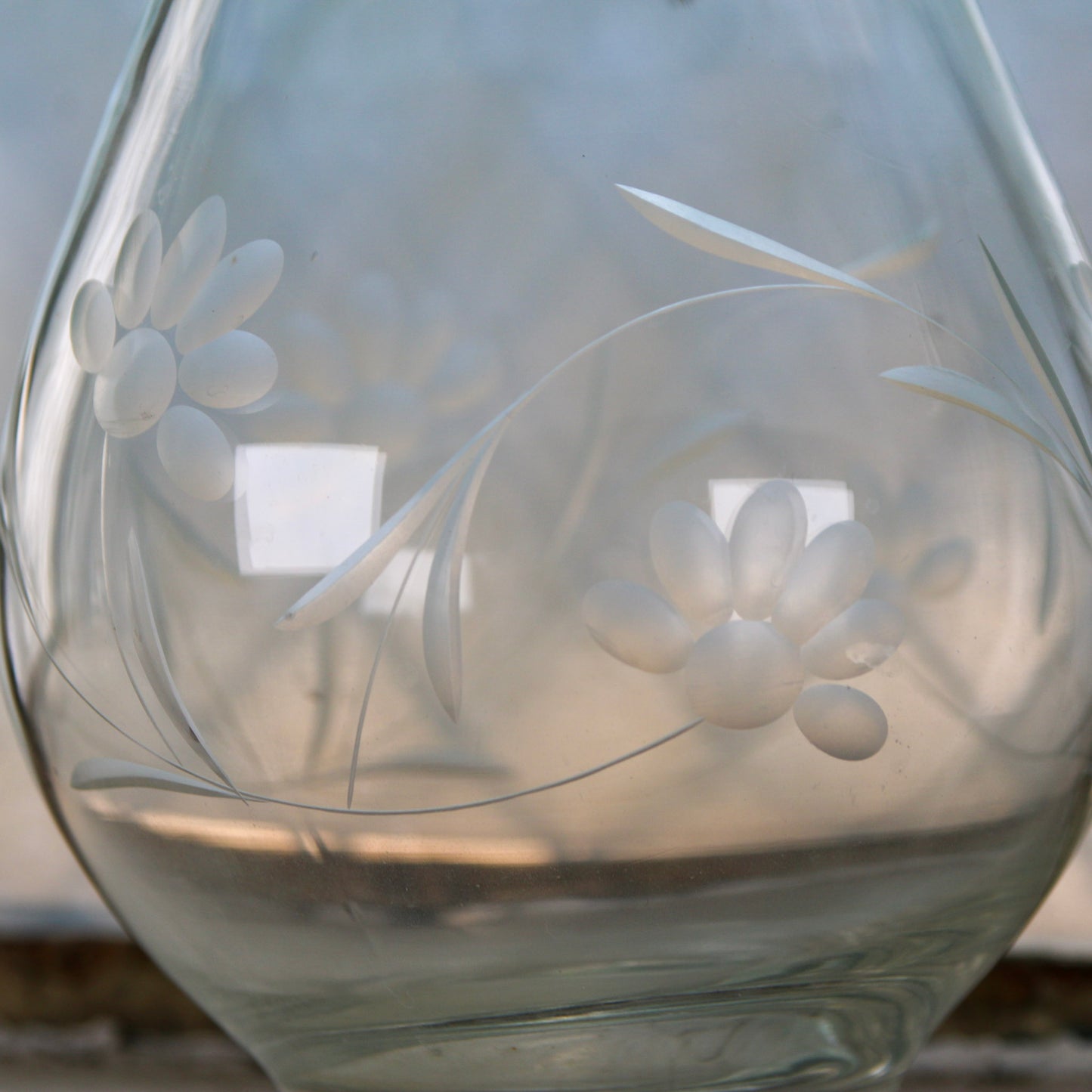 Etched Glass Hurricane Vase
