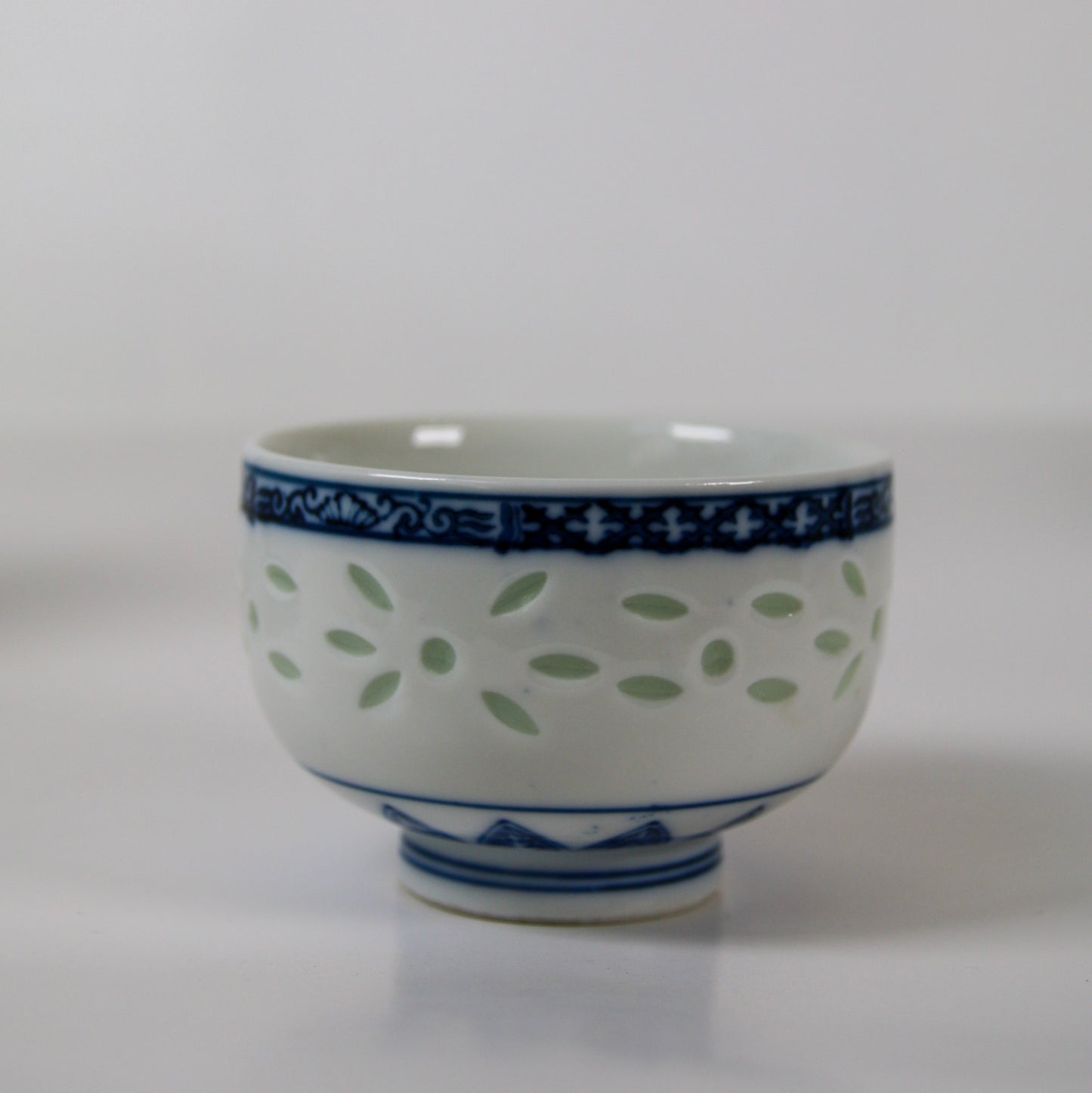 Vintage Chinese Blue & White Rice Grain Porcelain Tea Cups, set of 6