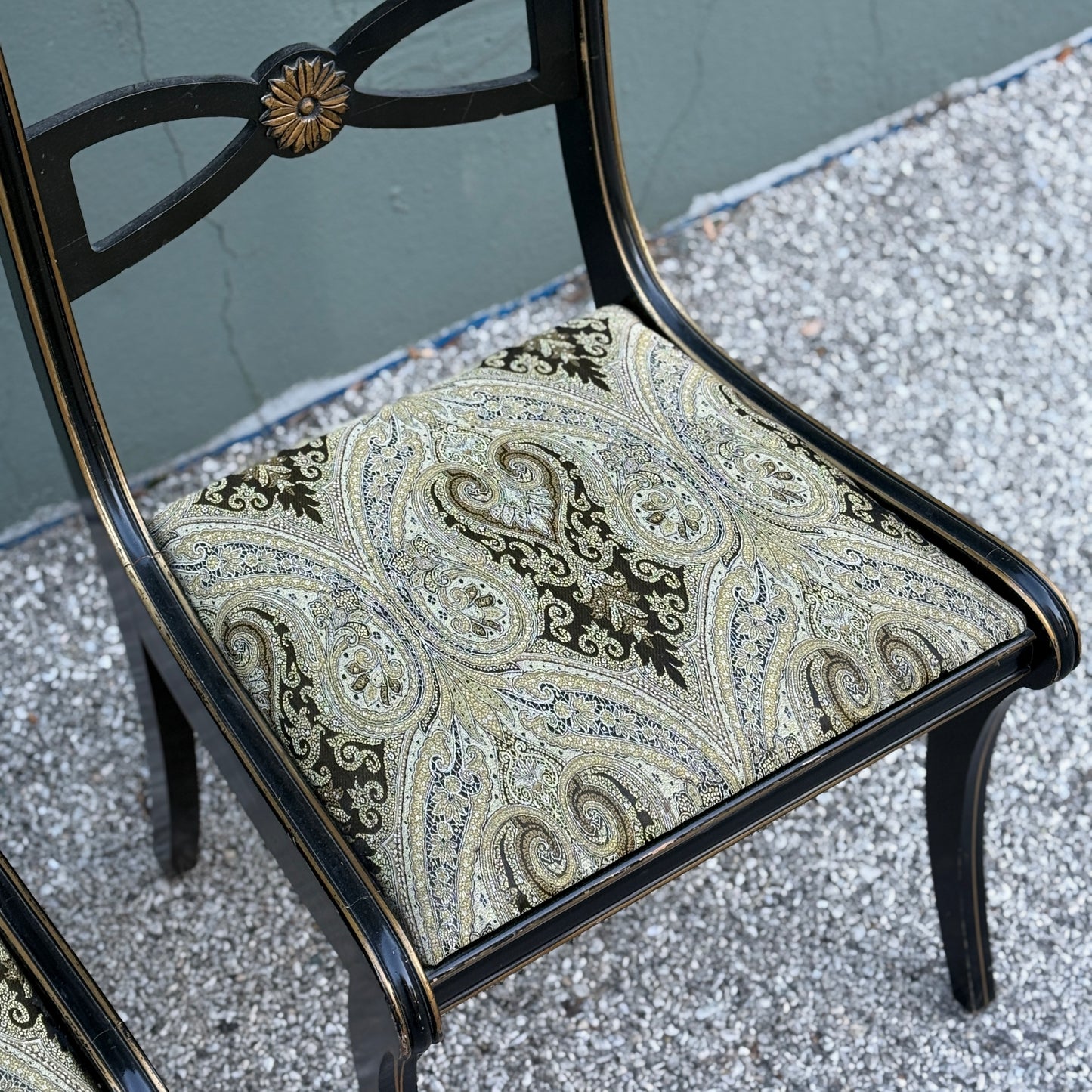 Vintage Chinoiserie Black Regency Style Chair