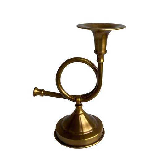 Brass French Horn Candle Stick Holder