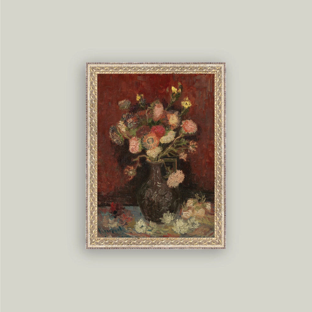 "Chinese Asters and Gladioli" Painting Framed Reproduction