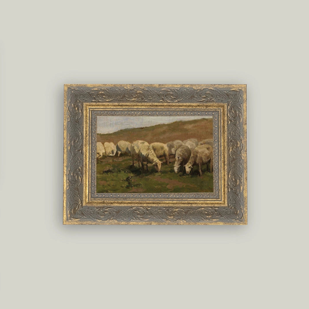 "Sheep Landscape" Painting Framed Reproduction