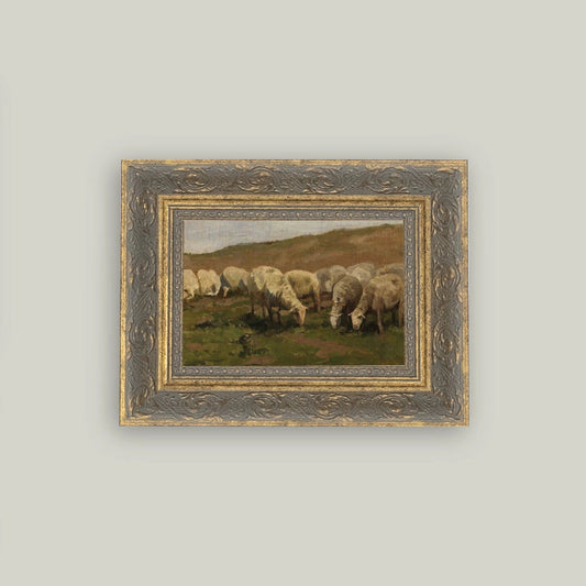 "Sheep Landscape" Painting Framed Reproduction