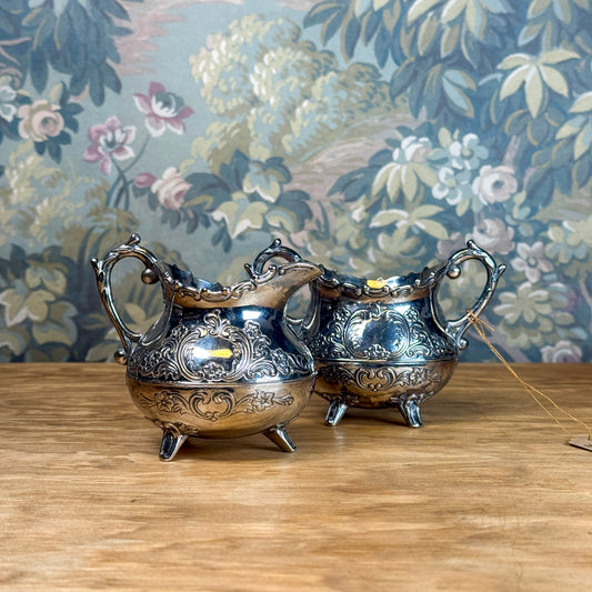 Ornate Silver Cream & Sugar Set