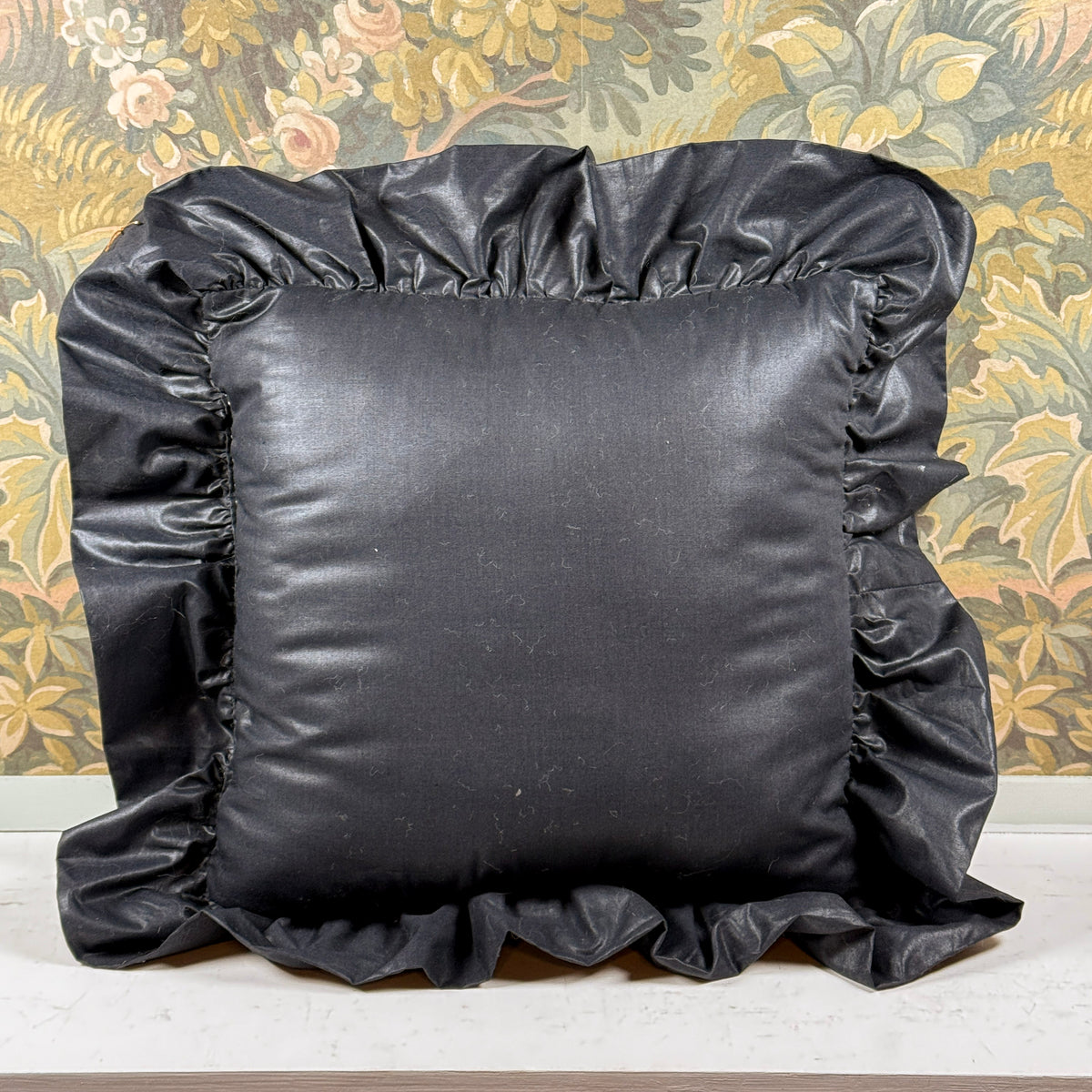 Handmade Black Ruffle Pillow