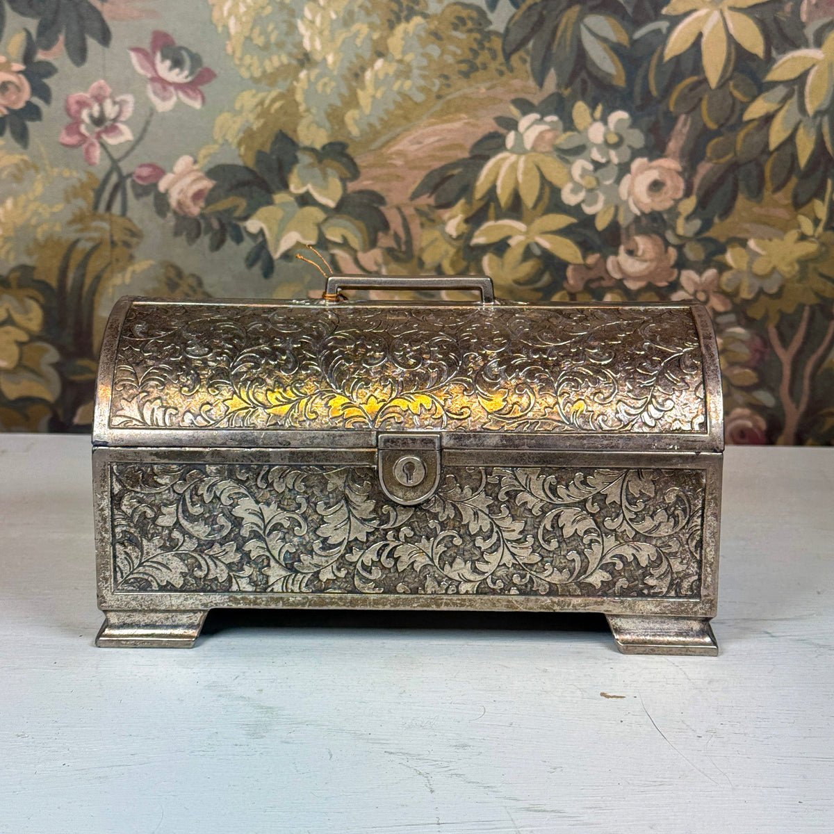 Vintage Ornate Silver Domed Trinket Chest