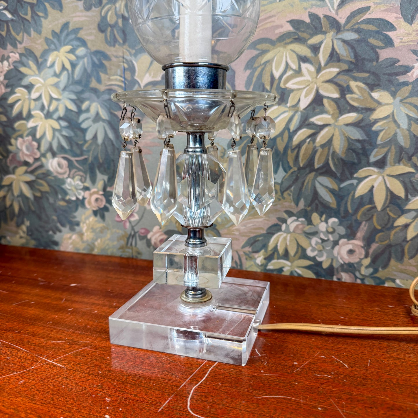 Vintage Electric Crystal Etched Glass Lamp