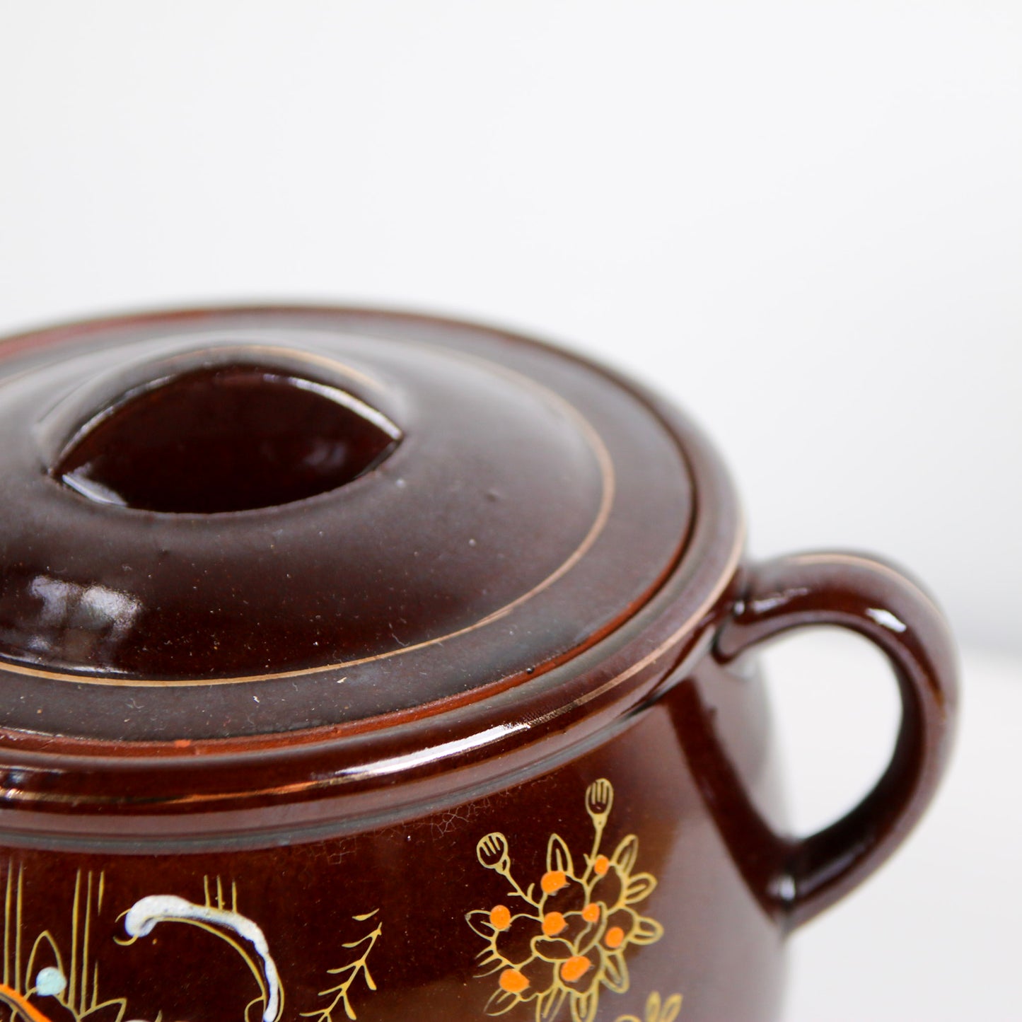 Vintage Redware Pottery Bean Pot with Lid