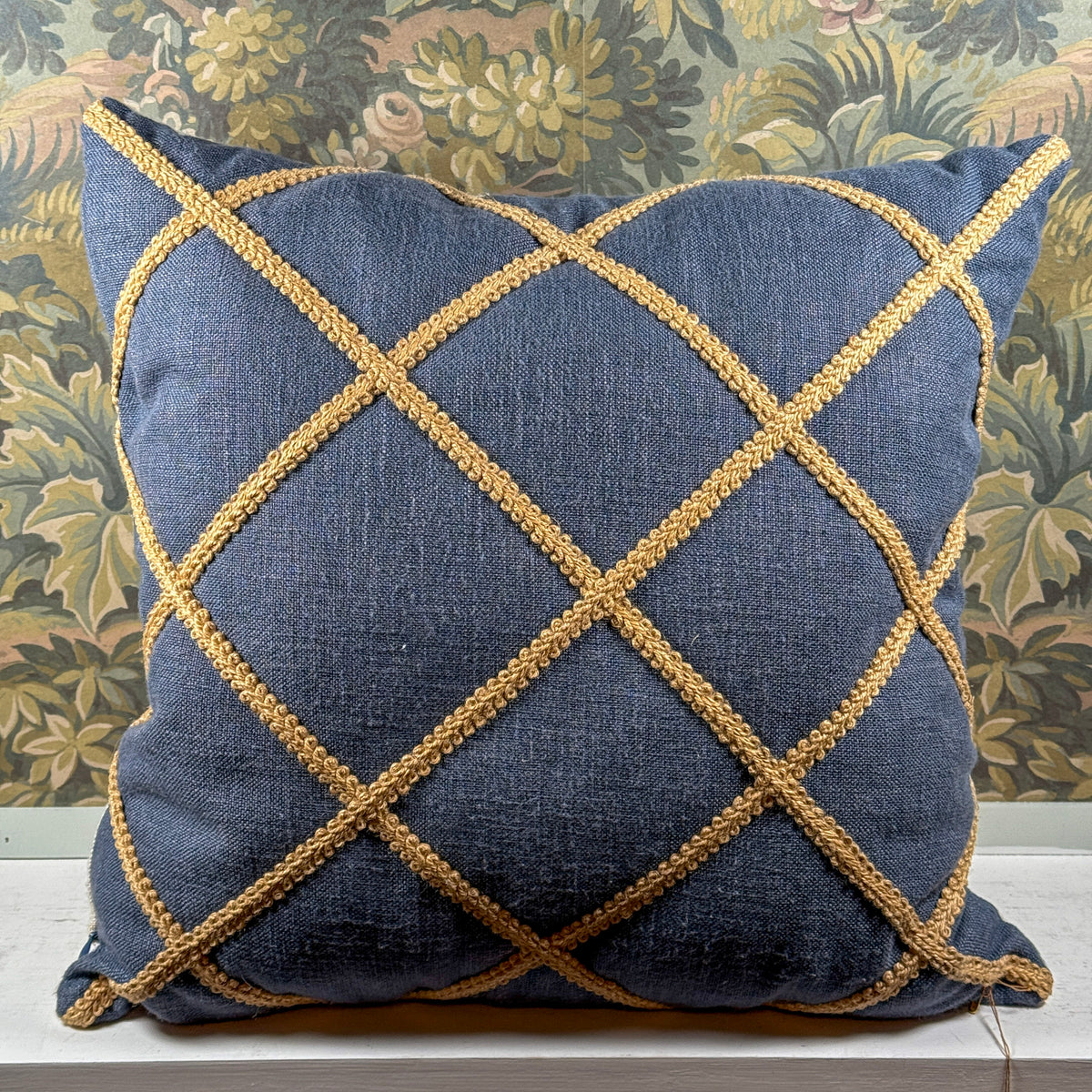 Blue Linen & Lattice Pillow
