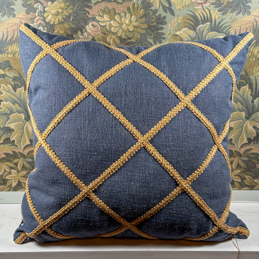 Blue Linen & Lattice Pillow