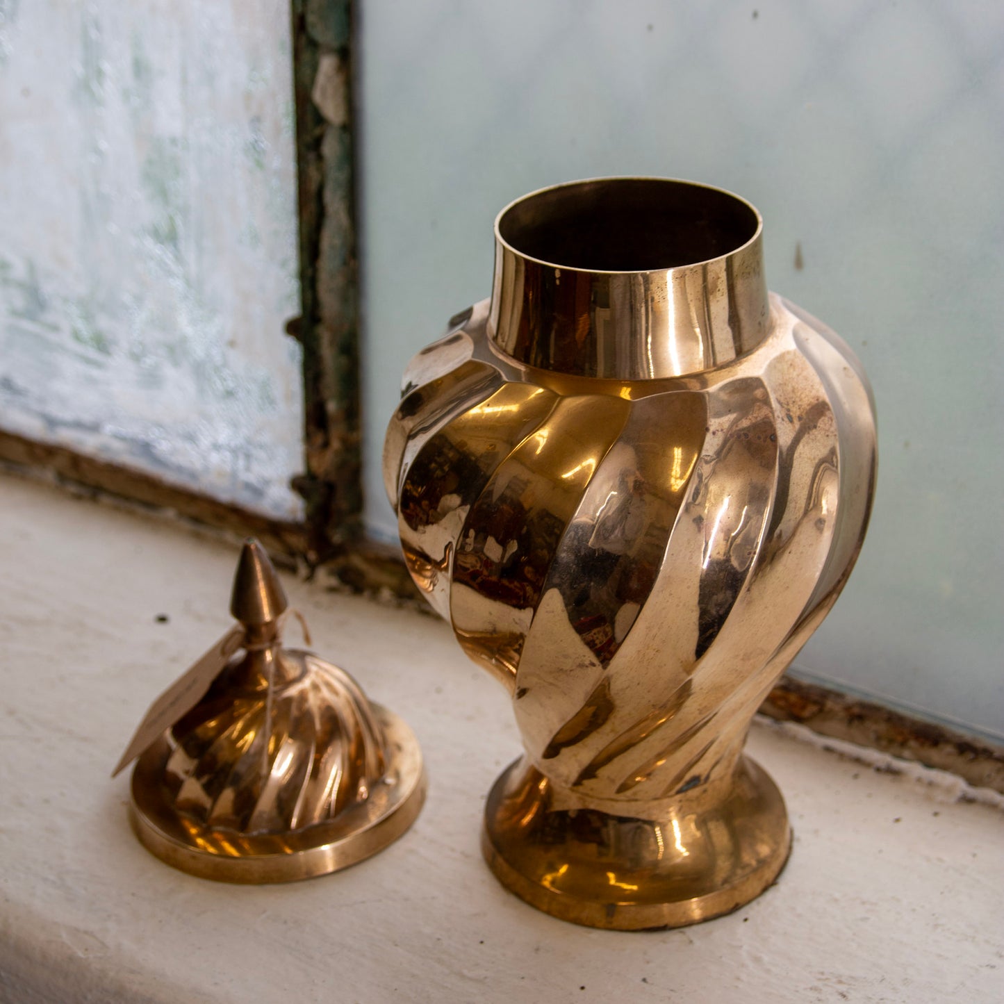 Vintage Solid Brass Gentle Swirl Ginger Jar