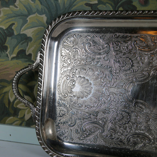 Long Silver Tray with Handles